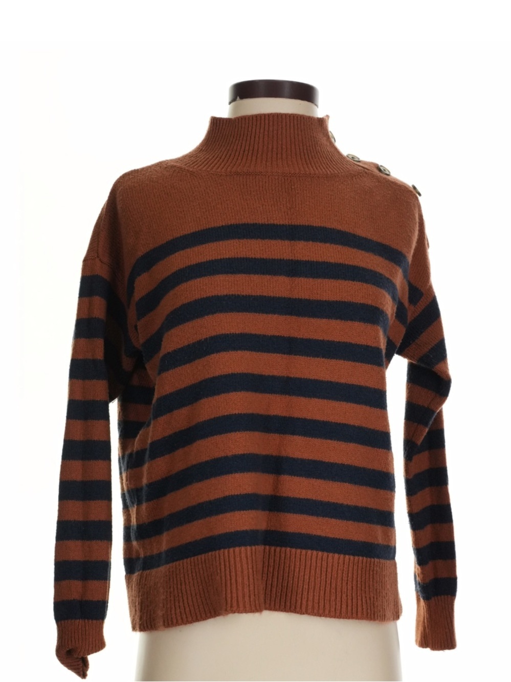 LOFT Brown and Navy Striped Turtleneck Sweater